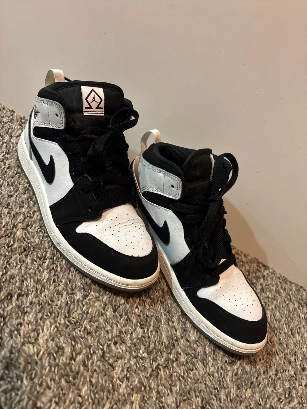 Kid’s Black and White High-Top Basketball Sneakers